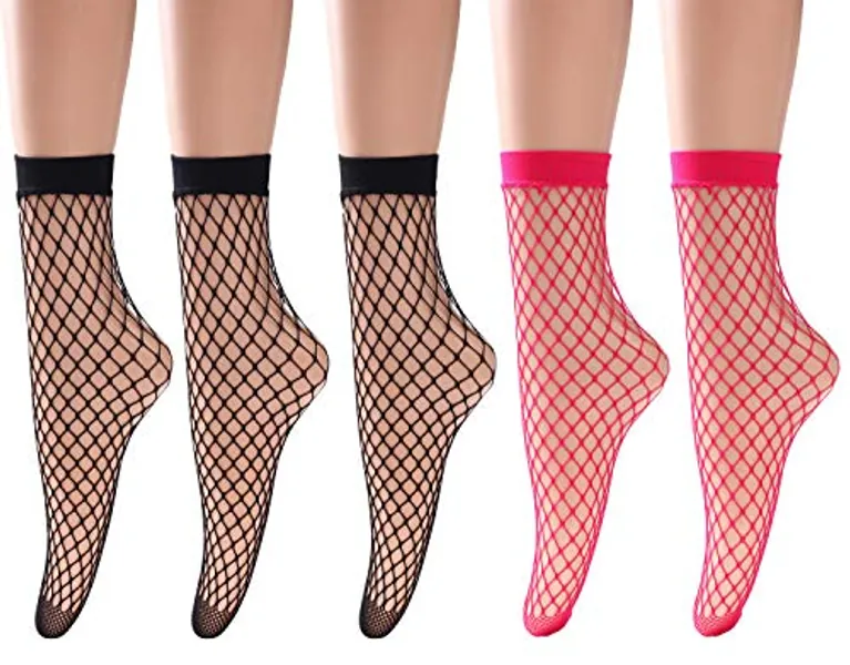Ruxia Women's Fishnet Socks Ankle Dress Hollow Out Socks High Nylons Multi Colors 5 Pairs