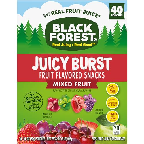 Black Forest Juicy Burst Fruit Snacks, Mixed Fruit Flavors, 0.8 Ounce Pouches (40 Count) - Mixed Fruit - 40 Count