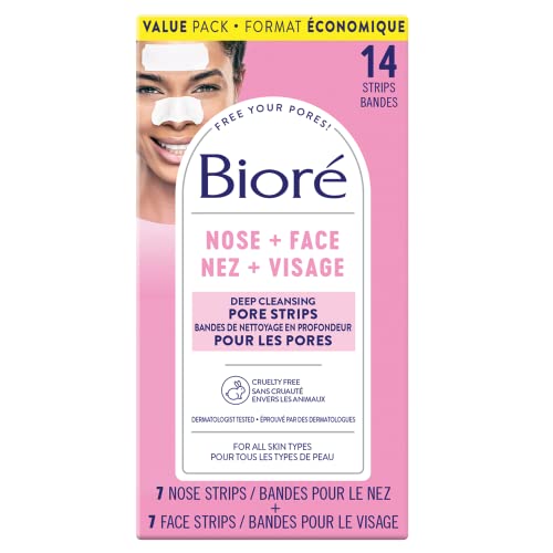 Bioré Deep Cleansing Pore Strips Mixed Value Pack for Instant Pore Unclogging and Blackhead Removal (14 Count) - Face + Nose - 14 Count (Pack of 1)