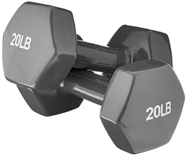 Amazon Basics Vinyl Coated Hexagon Workout Dumbbell Hand Weight - Set of 2 - 20 Pound, Pair