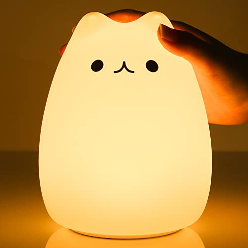 Katzen Nachtlicht Kinder, 7 Farbwechsel LED Tragbare Touch Baby Lampe, USB aufladbar Silikon Tier Nachtlicht für Kinder Kindergarten Kleinkind Mädchen Geburtstags Geschenk zimmer Dekor - Süße Katze