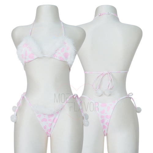 Winter Plush Cow Bikini - Pink / M/L