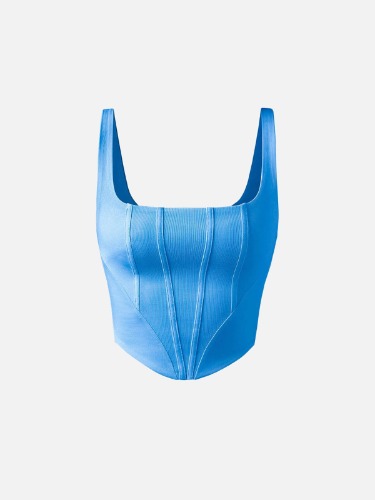 IcyAir® Square Neck Curved Hem Corset Tank - Cobalt Blue / L