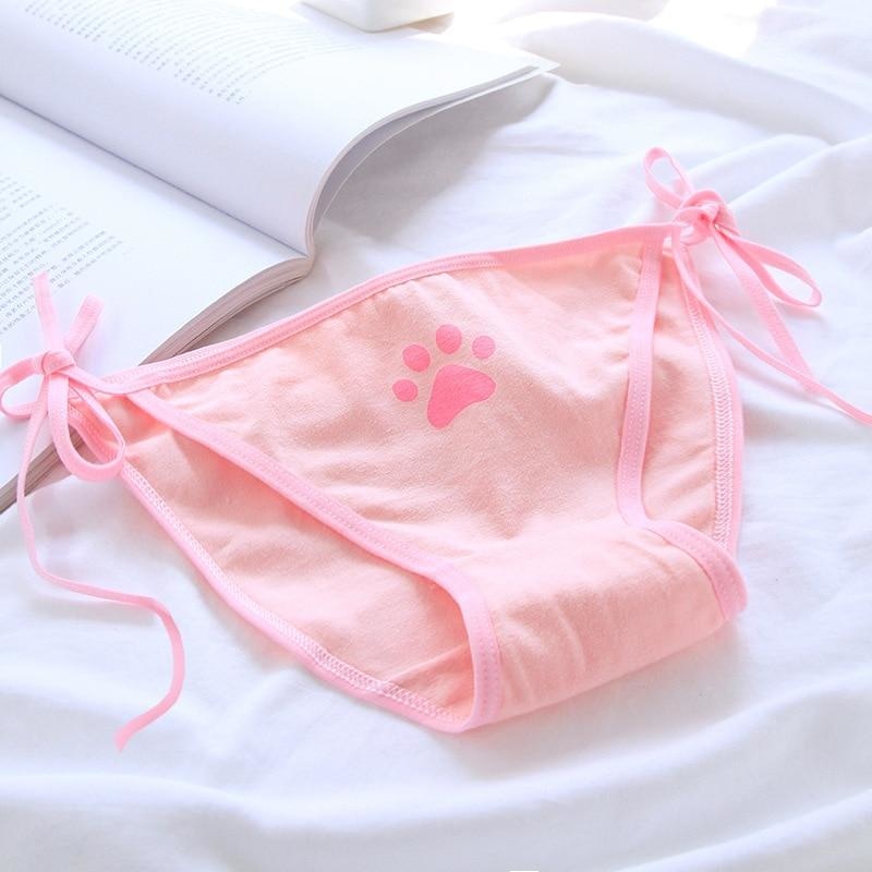 Paw Print Tie-Up Panties - Pink