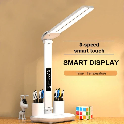 LED Clock Table Lamp USB Chargeable Dimmable Desk Lamp 2 Heads 180 Rotate Foldable Eye Protection Reading Night Light - AliExpress 