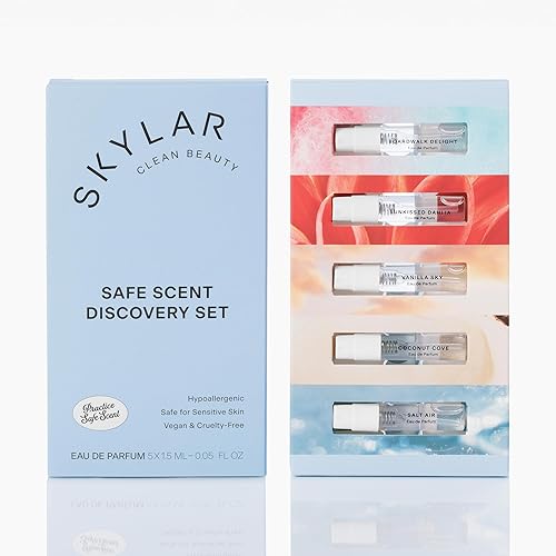 Skylar Perfume Discovery Spray Sampler Set - Boardwalk Delight, Sunkissed Dahlia, Vanilla Sky, Salt Air, Coconut Cove - Hypoallergenic & Clean Perfume for Women & Men - 5 1.5mL - Discovery Set 3.0