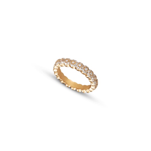 Diamond Ring With Flowers - 14K Yellow Gold