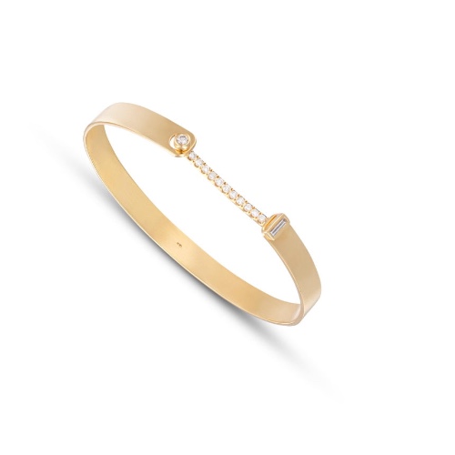 Half Bangle Half Chain Bracelet - 14K Yellow Gold