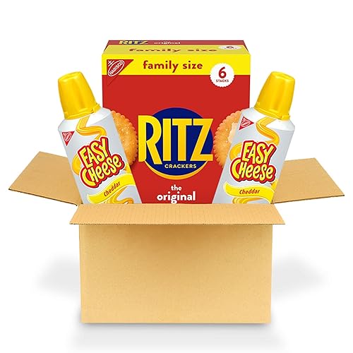 RITZ Original Crackers and Easy Cheese Cheddar Snack Variety Pack, 1 Family Size Box & 2 Cans