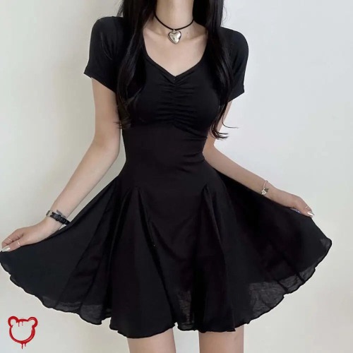 'Prey' chic black v-neck dress. - Black Dress / S