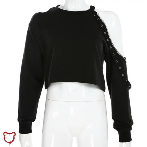 'Black Grunge Chain Top' - Black / S