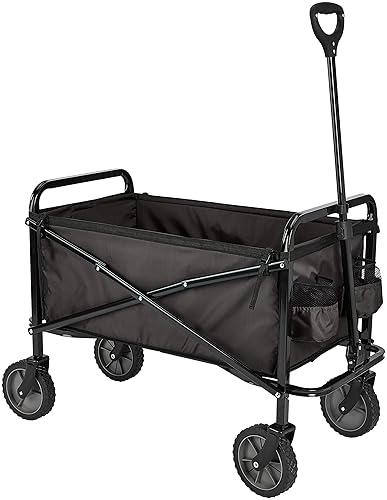 Amazon Basics Collapsible Folding Heavy Duty Utility Wagon for Outdoor Sports, Camping, Garden, and Shopping, Black - Black