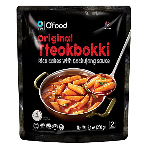 O'Food Tteokbokki Korean Rice Cakes with Gochujang Sauce, Authentic Instant Spicy Street Food Snack, Perfect Cheese and Ramen Noodles, Ready to Eat, Gluten Free, No MSG, Corn Syrup (Original) - Original - 9.17 Ounce (Pack of 1)