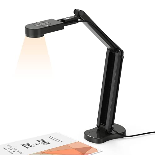 Kitchbai 4K USB Document Camera for Teacher, 8MP Webcam & Visualiser for A3 Size with Dual Microphones, 3-Level LED Light, Image Invert, Foldable for Live Demo, work with Windows, macOS and Chrome OS