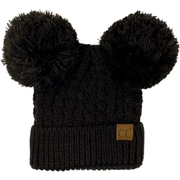 CC Winter Cute 2Pom Pom Ears 2tone Soft Warm Thick Chunky Knit Beanie Hat
