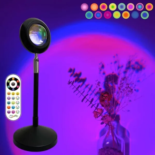 Tacopet Sunset Lamp Projector, Vlog Sunset Projection Lamp Remote Control Rainbow Night Light 15 Colors Setting Sun LED Light for Photo Background Romantic Gifts for Women