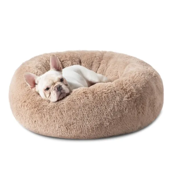 Bedsure Calming Dog Beds for Small Medium Large Dogs - Round Donut Washable Dog Bed, Anti-Slip Faux Fur Fluffy Donut Cuddler Anxiety Cat Bed, Fits up to 15-100 lbs
