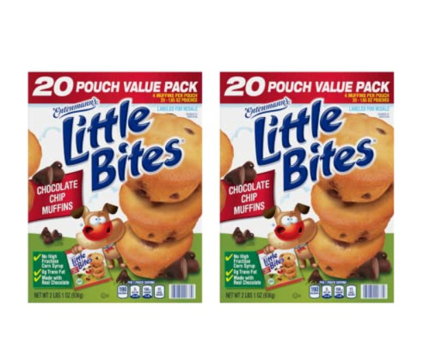 Entenmann's Little Bites Chocolate Chip Muffins | 2 pack (40 pouches total) - 20 Pouch Chocolate Chip | 2 Pack