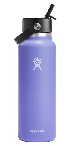 Hydro Flask Stainless Steel Wide Mouth Water Bottle with Flex Straw Lid and Double-Wall Vacuum Insulation - Lupine - 40 Oz