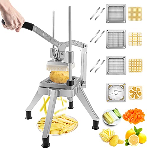 VEVOR Commercial Chopper w/ 4 Replacement Blades Commercial Vegetable Chopper Stainless Steel French Fry Cutter Potato Dicer & Slicer Commercial Vegetable Fruit Chopper for Restaurants & Home Kitchen - Fry Cutter with 4 blades