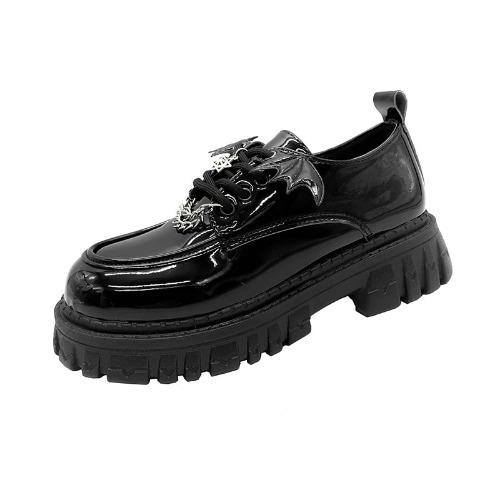 'Trainwreck' Black Alt Goth Bat Wings Shoes - Glossy Black / 39