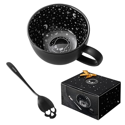 CALATOUR Large Coffee Mug Goth Decor With Midnight Skull,Gift Box Package,Cute Halloween Spooky Witch Gift,Cool Novelty Tea Cup,21oz/620ml Porcelain,1PCS - 1-PCS
