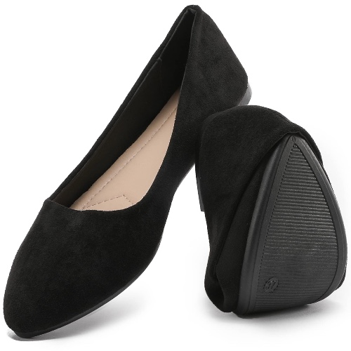 HEAWISH Women’s Black Flats Shoes Comfortable Suede Pointed Toe Slip On Casual Ballet Flats Dress Shoes Nude Flats - 10 - Black