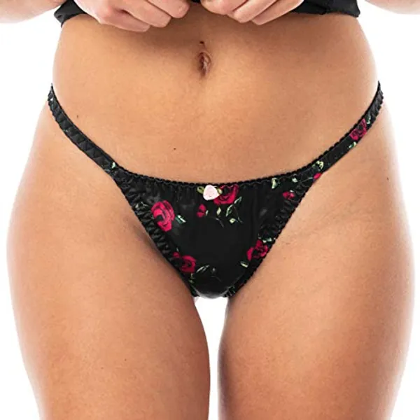 Satini Women's Print Tanga Bikini Briefs Satin Panties
