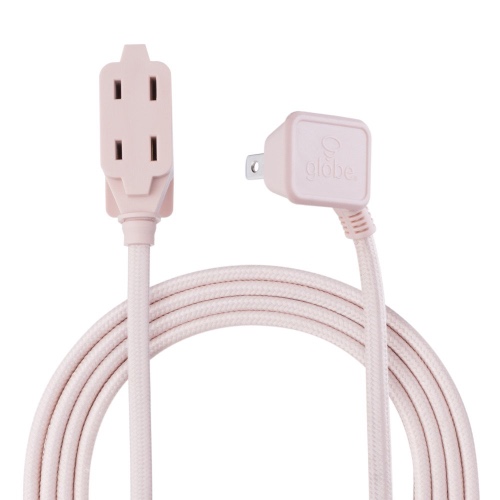 Globe Electric 22814 Designer Series 9-ft Fabric Extension Cord, 3 Polarized Outlets, Right Angle Plug, 125 Volts, Pale Pink - Pale Pink