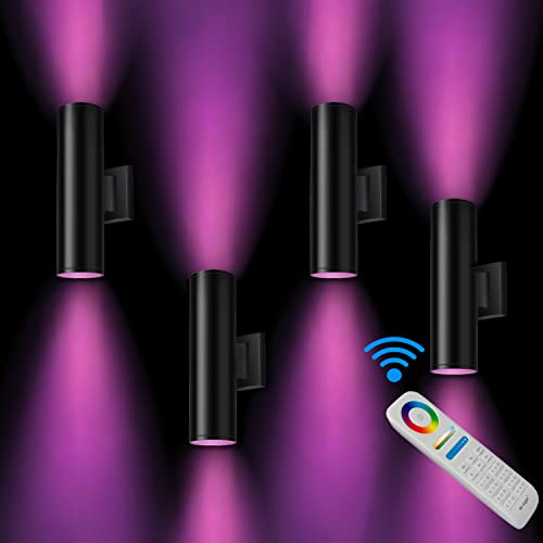 RF Remote Control RGB Colour Changing Lighting LED Double Up and Down Outdoor Wall Light,White Temperature 2700k- 6500k RGB+CCT Exterior Wall Lighting (4 Pack) - 4 Pack