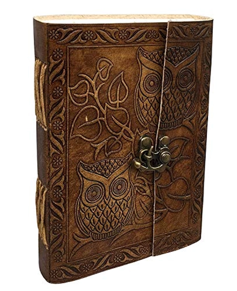 Owl Journal, Leather Owl Emboss Journal, Leather Journal for Men, Leather Journal for Women, 240 Pages Handmade Paper Journal, Leather Notebook, Leather Sketchbook (Vintage Brown, 7 x 5 Inch)