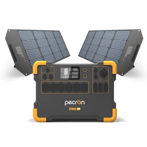 pecron Solar Generator E2000LFP,E2000LFP Portable power station with 2X 200W Solar Panels with 6X110V/2000W AC Outlets,LiFePO4 Battery Backup for Outdoors Camping Emergency - E2000LFP400W