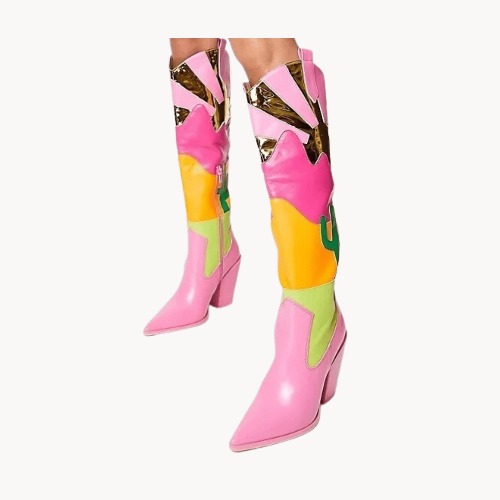Pink Patchwork Cowboy Boots