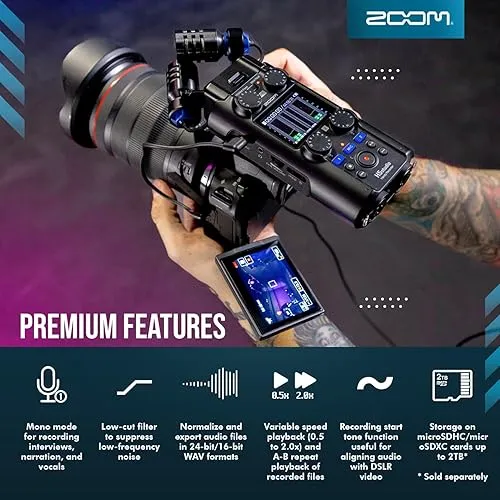 Zoom H5Studio Handy Recorder 32-Bit Float, Large Mics 19.4mm, 6-Track Recording, Gain Knobs, F-Series Preamps w/ 2 Sets of Podcast Mic Pack and Podcasting Set Arm & Mic Clip for Filmmakers Musicians