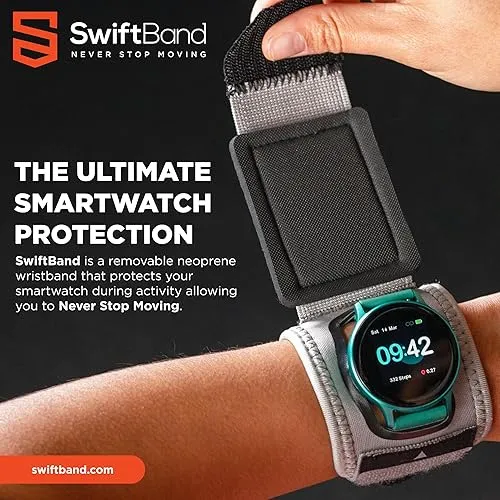 SwiftBand Smartwatch Protector - Universal Smartwatch Protective Strap and Screen Protector, Sports Watch Cover, Compatible with Apple Watch, Fitbit, Garmin, Amazfit, Fossil, Samsung and more - small/medium/men's 3.5-7.5/women's 5-9 - Grey