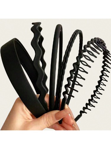 Set de 5 diademas mate negras simples para lavarse la cara, uso diario, actividades al aire libre y peinados de maquillaje Y2k