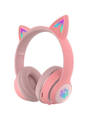 Paw Print Cat Ear Gaming Headphones - Pink with box