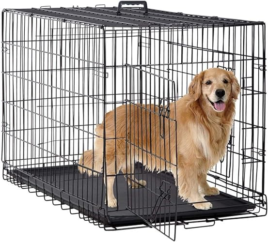 BestPet 24,30,36,42,48 Inch Dog Crates for Large Dogs Folding Mental Wire Crates Dog Kennels Outdoor and Indoor Pet Dog Cage Crate with Double-Door,Divider Panel, Removable Tray (Black, 48") - Black - 48"