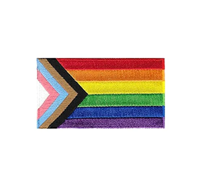 Progress Pride Flag LGBTQ Patch - LGBT Gleichheit Homosexuell Lesben Bisexuell Transgender Unterstützt Bügelbild (8,9 x 5 cm)