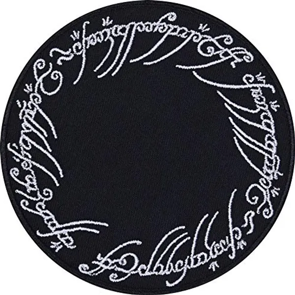 Elben Aufnäher "Ein Ring sie zu knechten" Aufbügler Elbisch Fanartikel Elben | Fantasy Patch zum annähen/aufbügeln | Saurons Ring Applikation für alle Stoffe | 90x90mm