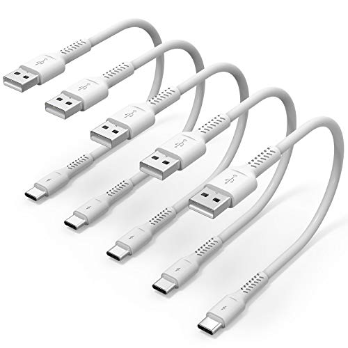 6 inch Short USB C Cord Fast Charge 5 Pack Durable USB A to USB Type C 3A Fast Charging Cable for Charging Station Compatible with Samsung Galaxy Note 20 A20 A51 S10 S20 Plus Ultra LG Stylo K51 - 0.5 Feet - White