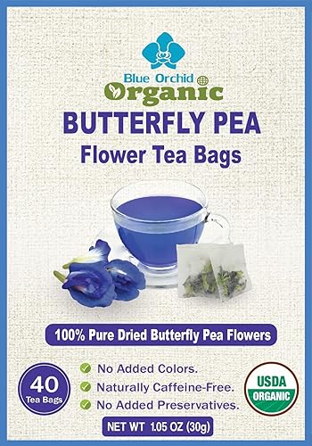 Organic Butterfly Pea Flower Tea Bags - 40 Organic Corn Fiber Sachets - Premium Dried Blossoms - Natural Food Coloring - Caffeine Free