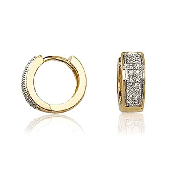 Men's Iced Cz Two Tone Yellow Gold Plated 925 Sterling Silver Small Hoop Earrings