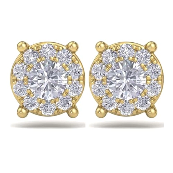 Yellow Gold Plated 925 Sterling Silver Large Unisex Round Hip hop CZ Flower Cluster Screw Back Big Circle Shape Trendy Ice Out Cubic Zirconia Hypoallergenic Stud Earrings For Men Women Jewelry Gifts