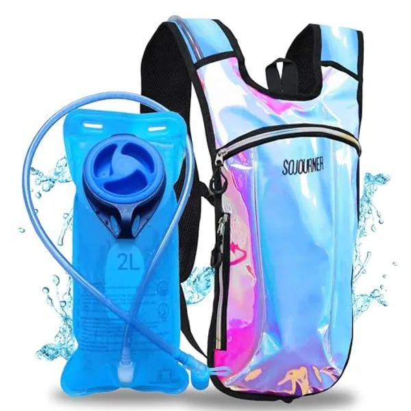 SoJourner Rave Hydration Pack Backpack - 2L Water Bladder included for festivals raves hiking biking climbing running and more (multiple styles)