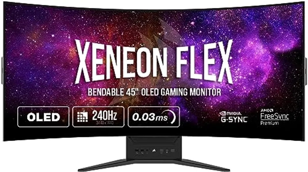 Corsair XENEON Flex 45WQHD240 Gaming Monitor - 45-Inch OLED WQHD (3440 x 1440) Bendable Display, 240Hz Refresh Rate, 0.03ms GtG Response Time, NVIDIA G-SYNC Compatible, AMD FreeSync Premium - Black