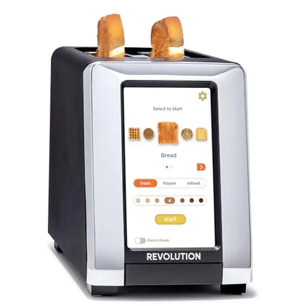 Revolution InstaGLO R180B NEW! 2-Slice, Matte Black/Chrome Touchscreen Toaster with high-speed smart settings for perfect toasting Compatible with Revolution Panini Press accessory for crispy, melty sandwiches and quesadillas in your toaster!