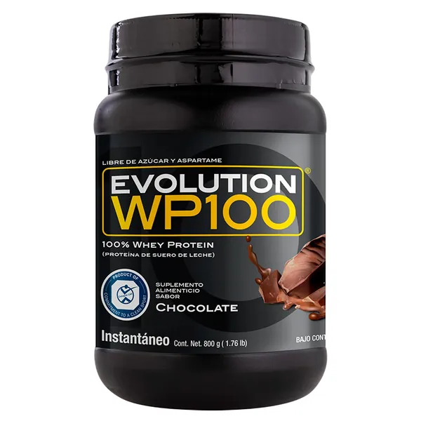 EVOLUTION, Proteína de Suero de Leche, WP100, Whey Protein, 18 Aminoácidos, Sin Gluten, Sugar Free, Post Workout, Sabor Chocolate, 24.4 Porciones, 800g