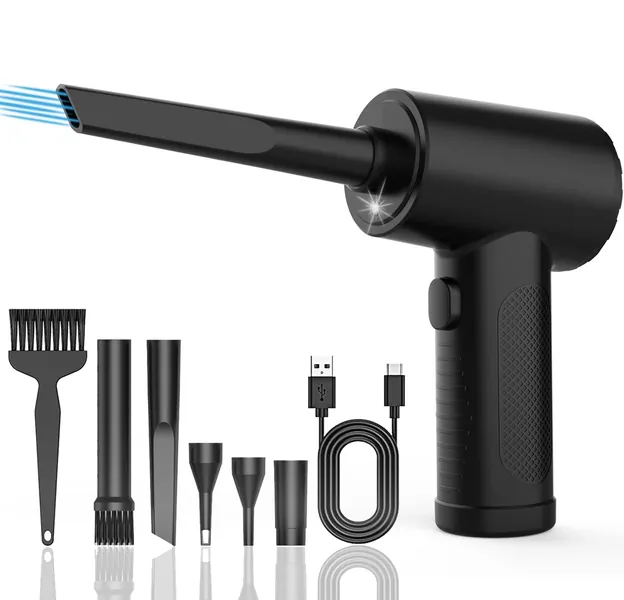 MESVIER Aire Comprimido Electrico, Soplador de Aire para PC con Batería Recargable de 6000mAh, 51000RPM Pistola de Aire Comprimido con Luz LED, Aire Comprimido para PC, Laptop, Sofá, Muebles, Coche