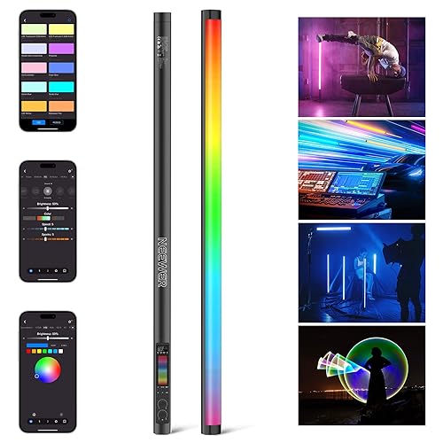 NEEWER RGB Tube Light, 30W LED Video Light RGBWW Full Color Stick Light Wand with 18 Scenes 7 Pixel Effects 2500-10000K CRI97/TLCI98 6000mAh, APP/2.4G/DMX Control for Photography Video Record, TL90C - 30W with 6000mAh Battery